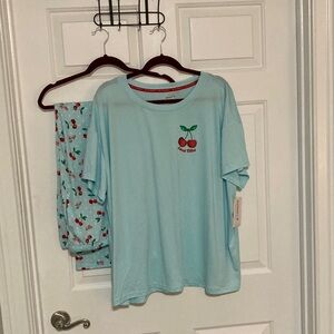 Cherry Print Pajamas - Blue